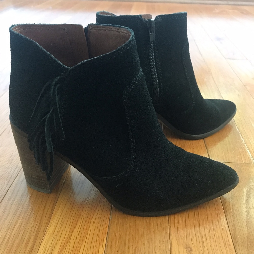Lucky Brand Black Suede Mercerr Fringe Bootie - 6